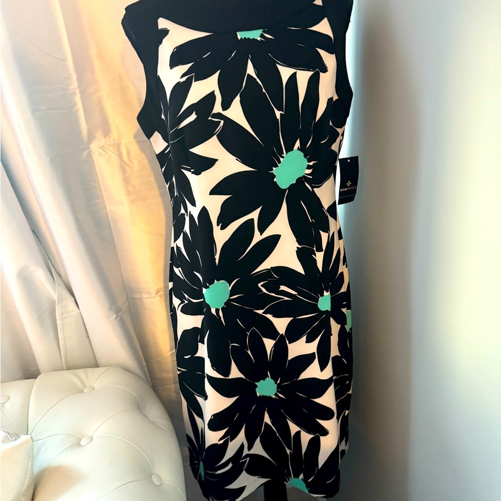 Black,white, and turquoise sleeveless summer dress NWT